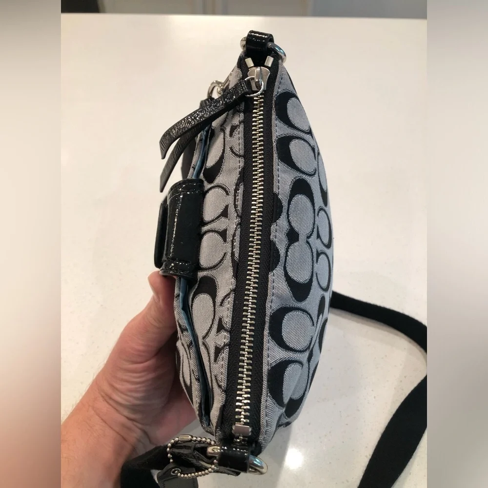 COACH POPPY CROSS HATCH SWING CROSSBODY BAG BLACK & SILVER WITH HANGTAG - Picture 6 of 13